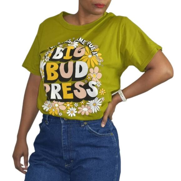 Big Bud Press Graphic Tee Green Retro Flower Short Sleeve T Shirt Size Small - Picture 10 of 11